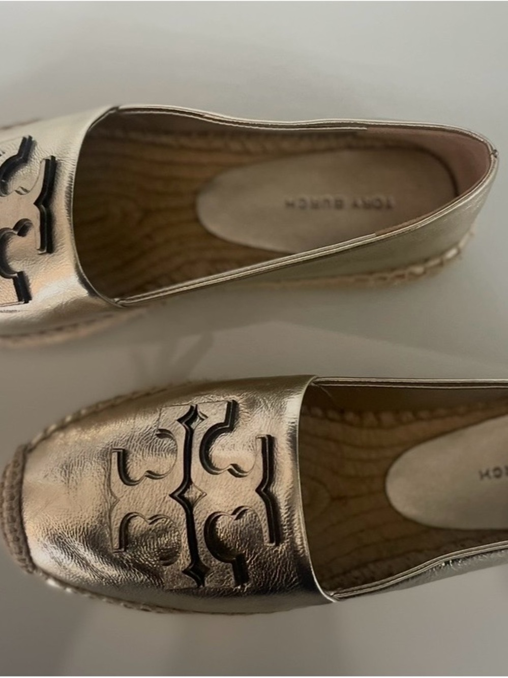 Tory Burch Metallic Gold Logo Espadrille Flats